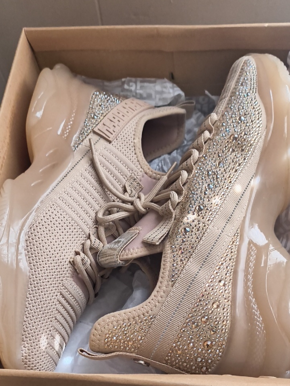 Steve Madden Nude Rhinestone Knit Platform Sneakers